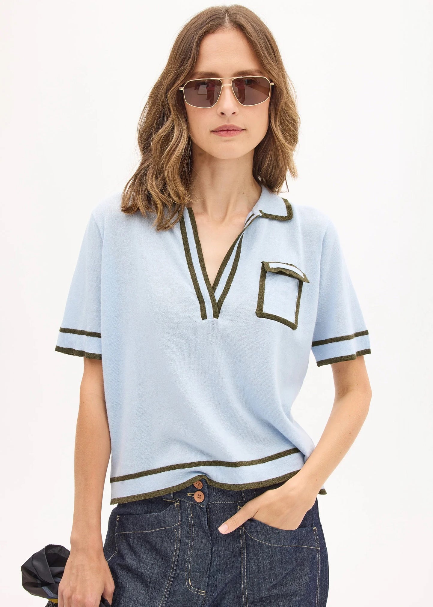 Sela Knit Polo in Blue/Green by POL