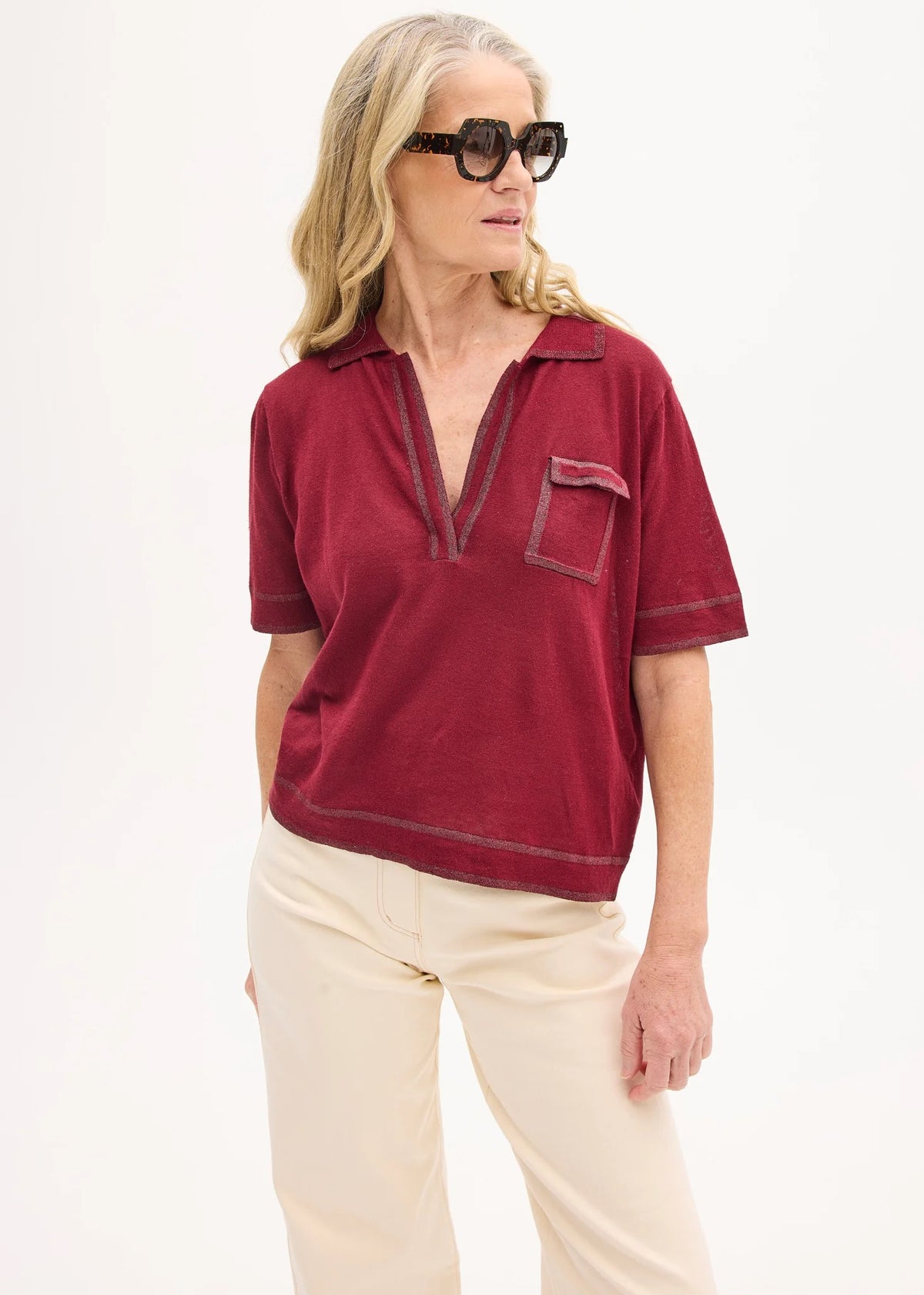 Sela Knit Polo in Berry/Berry by POL