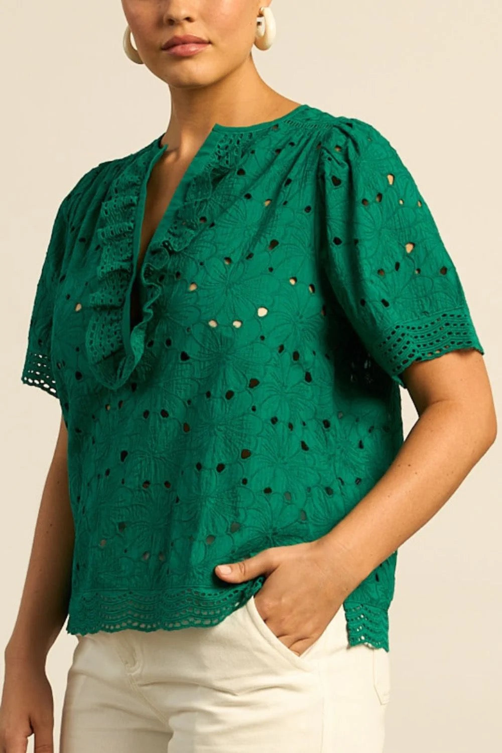 Vantage Top in Emerald Broderie by Zoe Kratzmann