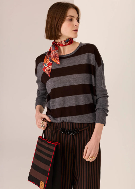 Meira Stripe Knit in Charcoal/Choc by POL
