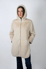 Load image into Gallery viewer, Caribou Hooded Faux Fur Coat in Beige by Angel Wings
