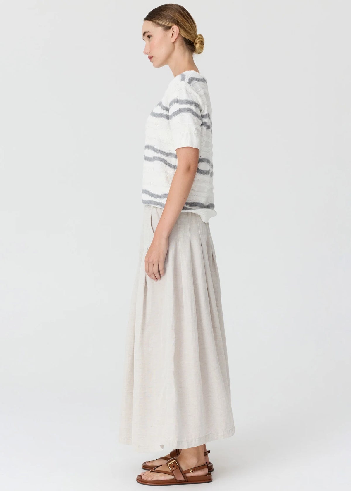 Liana Textured Stripe Tee in White/Silver/White by POL