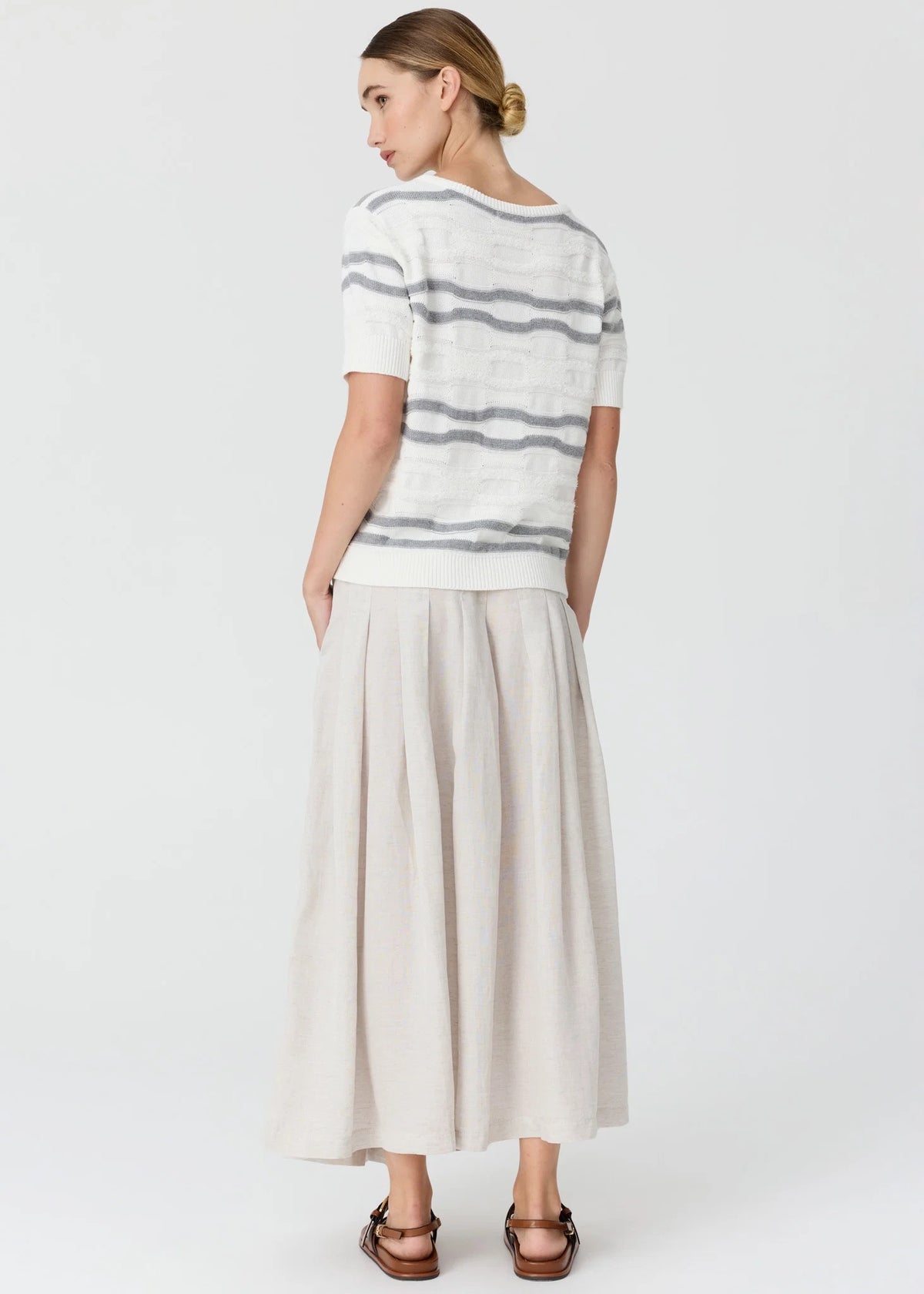 Liana Textured Stripe Tee in White/Silver/White by POL