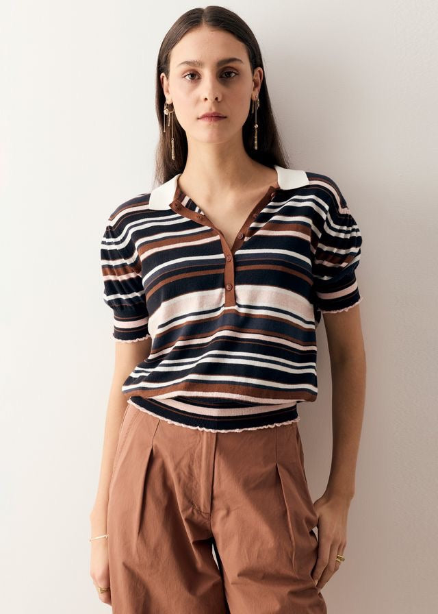 Dahlia Knit Polo in Multistripe by POL