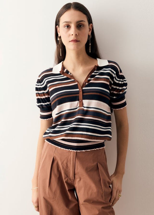 Dahlia Knit Polo in Multistripe by POL