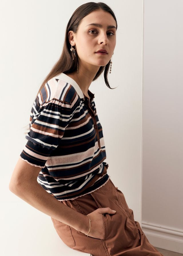 Dahlia Knit Polo in Multistripe by POL