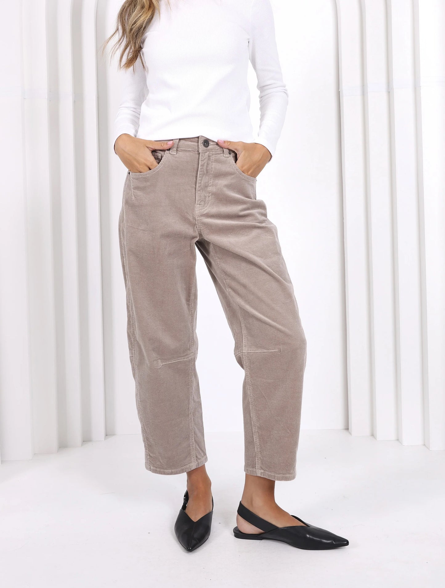 Leo Barrel Jean in Latte Cord by Monaco Jeans