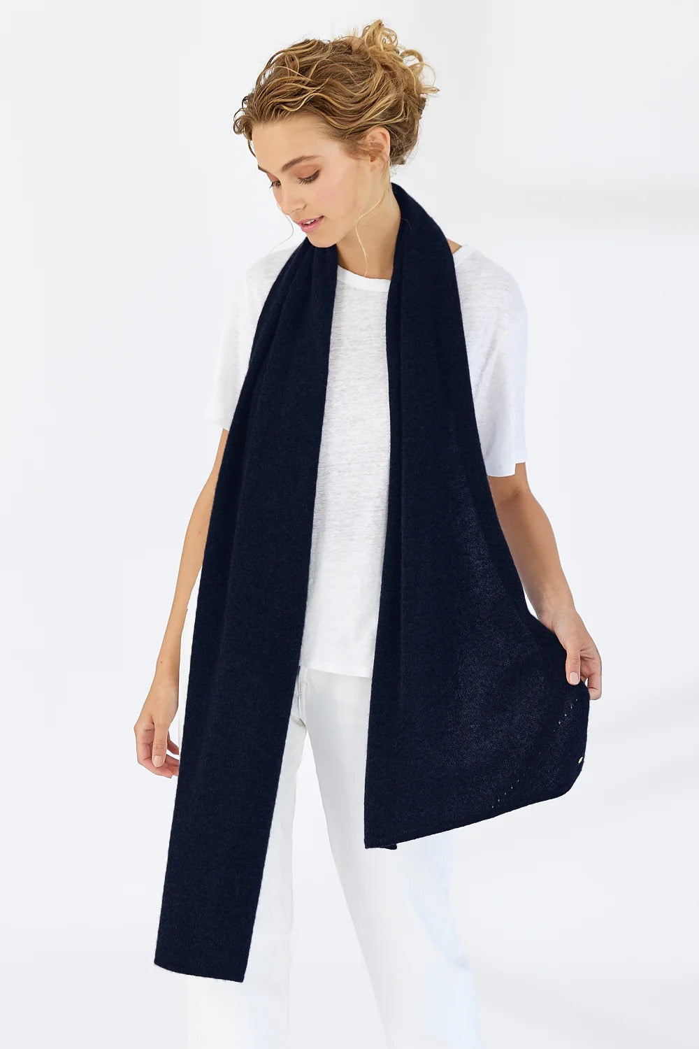 Pure Cashmere Scarf in Navy by Mia Fratino