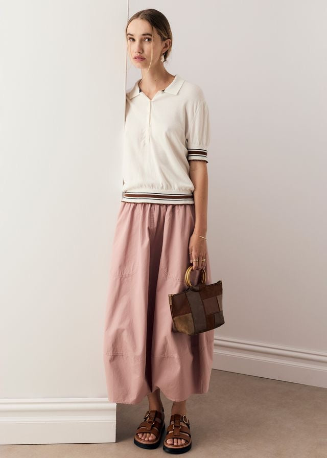 Dahlia Knit Polo in White/Toffee by POL