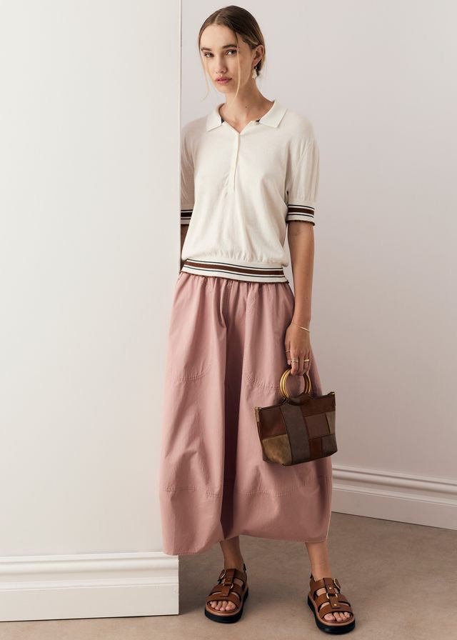 Dahlia Knit Polo in White/Toffee by POL