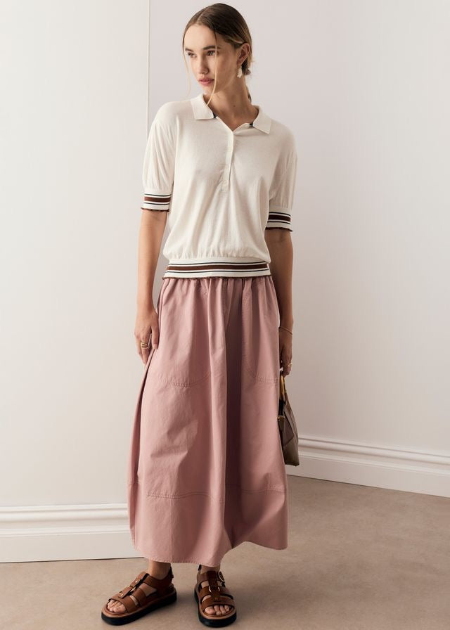 Dahlia Knit Polo in White/Toffee by POL