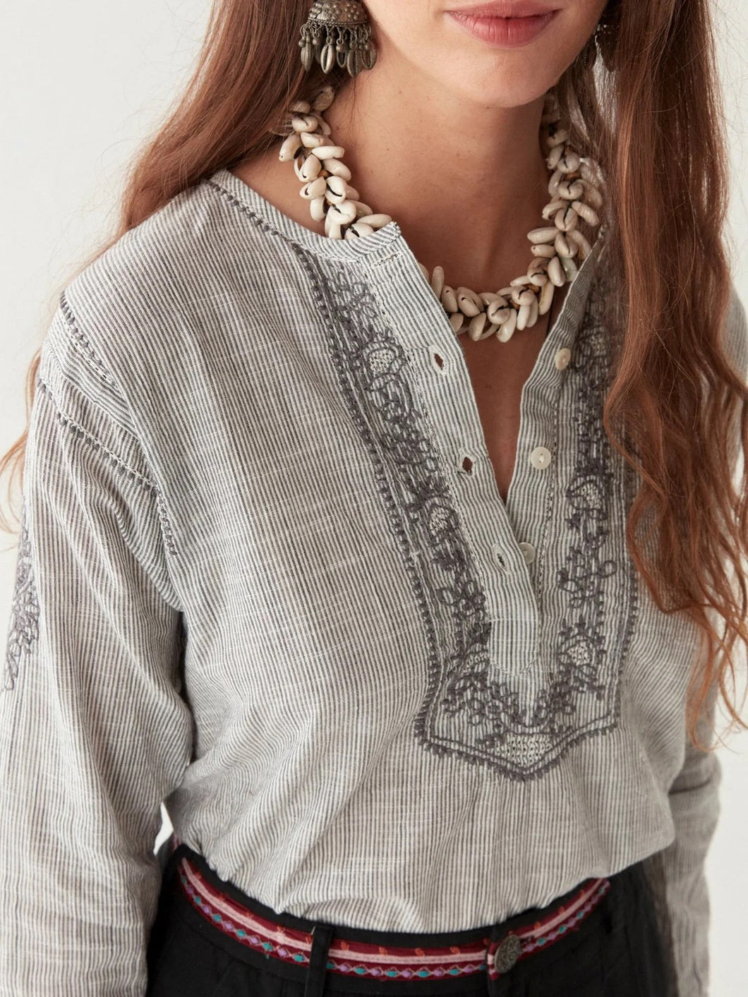 Cas Blouse in Blue Stripes by Maison Hotel