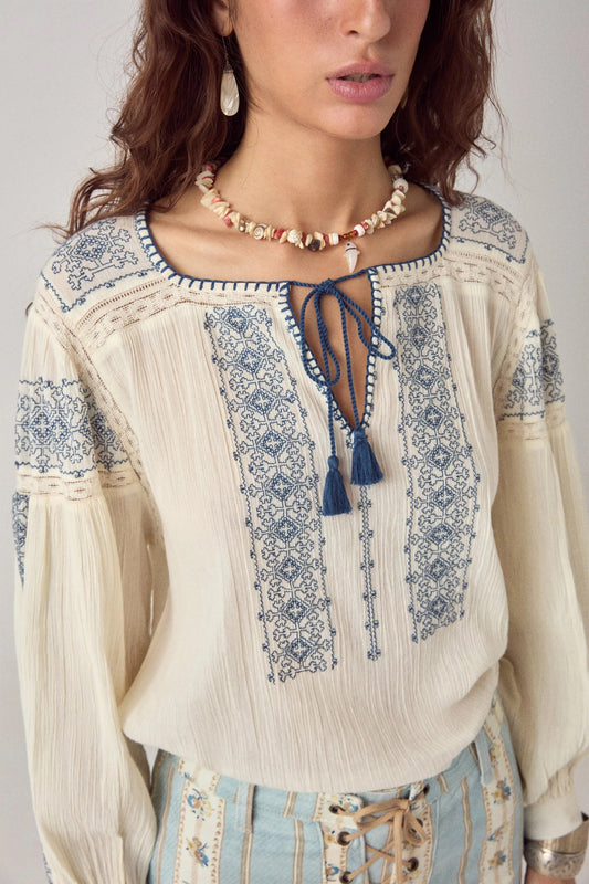 Claudia Blouse in Indigo Poet by Maison Hotel