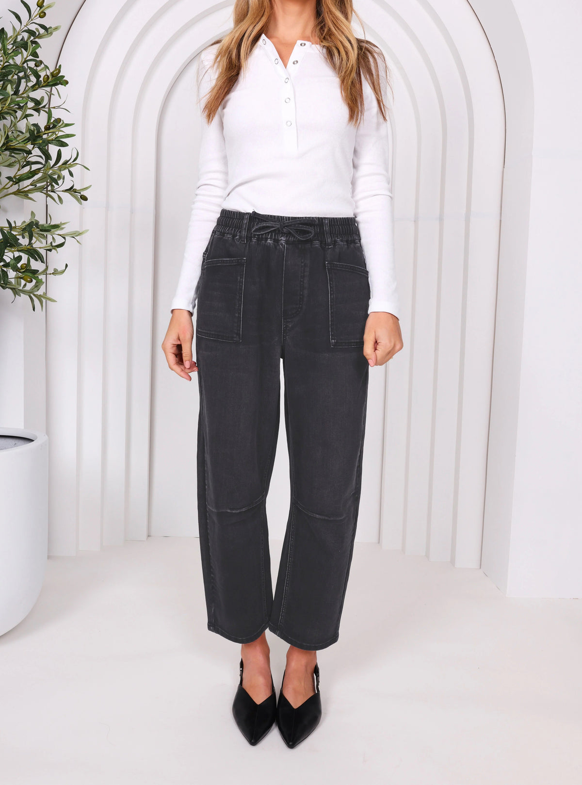 Leo Barrel in Black Denim by Monaco Jeans
