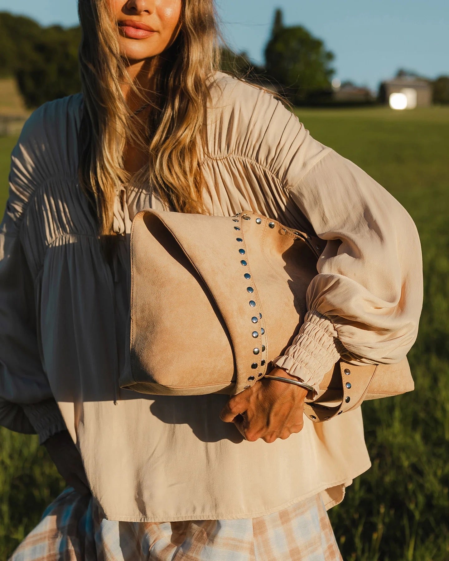 Hailey Suedette Shoulder Bag in Blonde by Louenhide