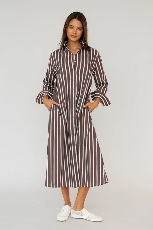 Luna Oversized Shirt Dress in Chocolate Thick Stripe by Shirty