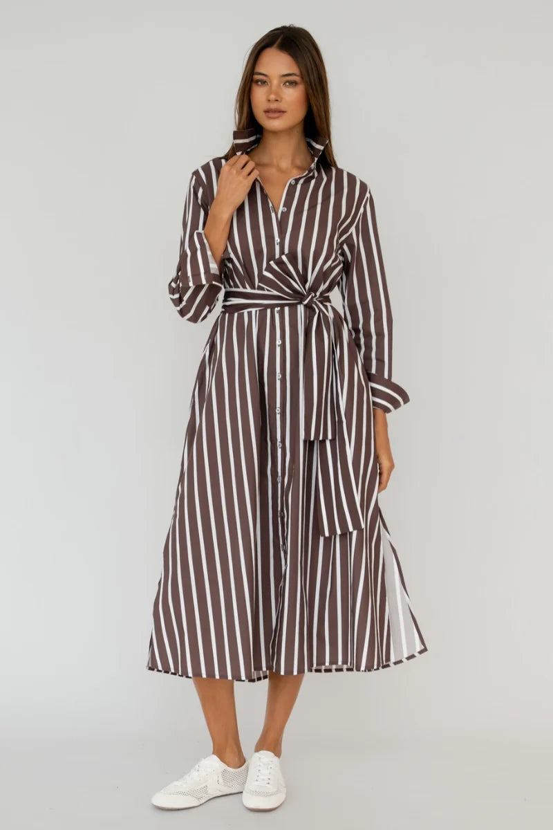 Luna Oversized Shirt Dress in Chocolate Thick Stripe by Shirty