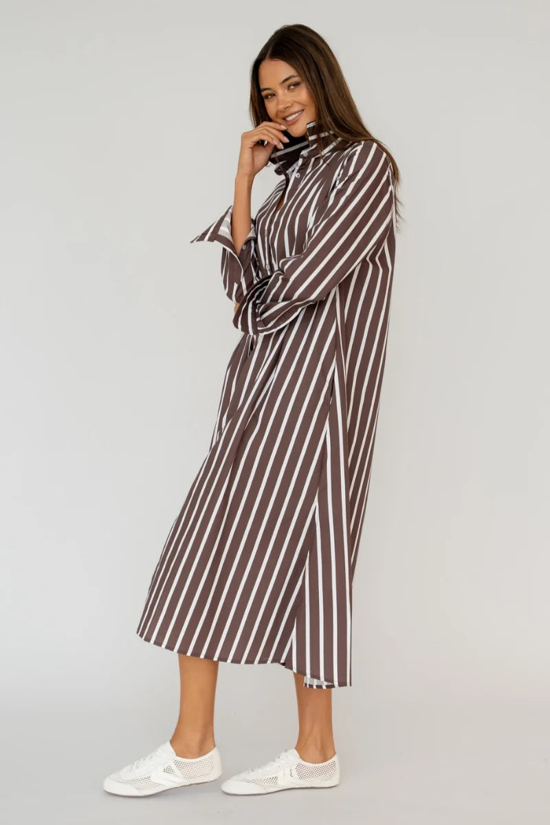 Luna Oversized Shirt Dress in Chocolate Thick Stripe by Shirty