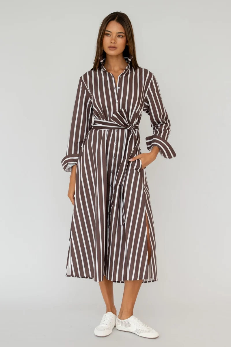 Luna Oversized Shirt Dress in Chocolate Thick Stripe by Shirty
