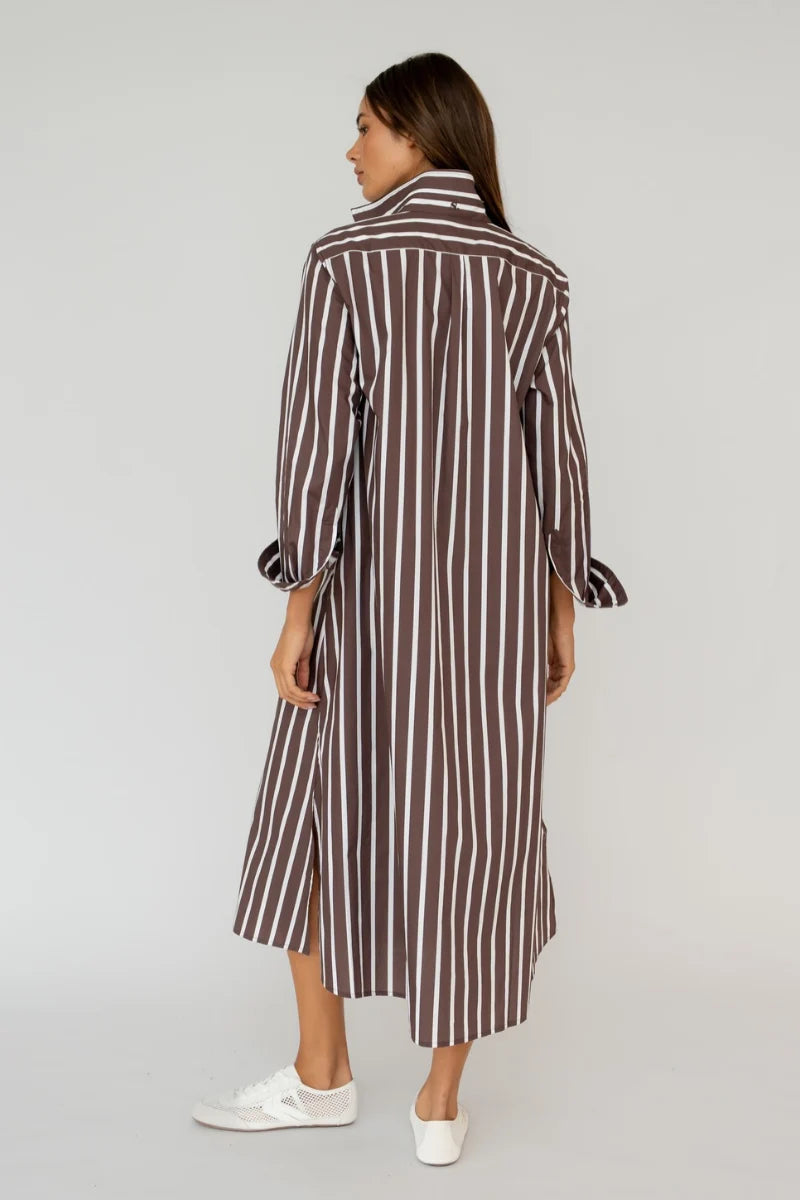 Luna Oversized Shirt Dress in Chocolate Thick Stripe by Shirty