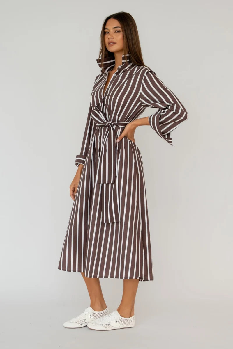 Luna Oversized Shirt Dress in Chocolate Thick Stripe by Shirty
