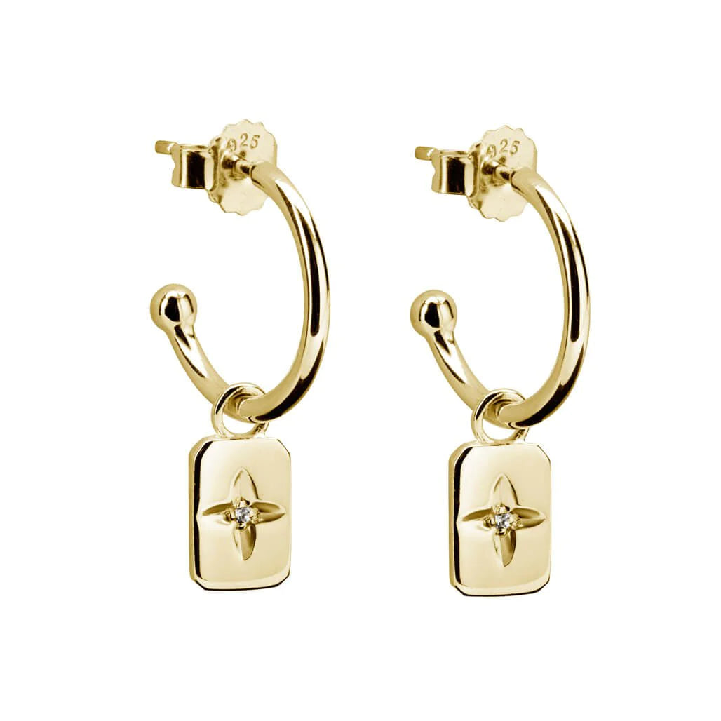 Rectangle Earrings with White Topaz in Gold by Murkani