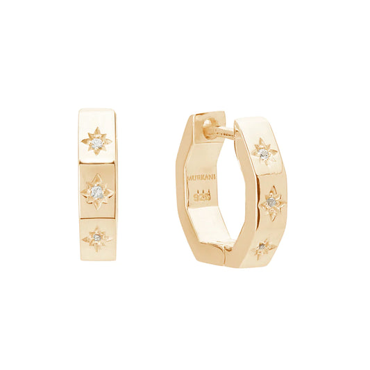 Octagonal Huggies White Topaz Earrings in Gold by Murkani