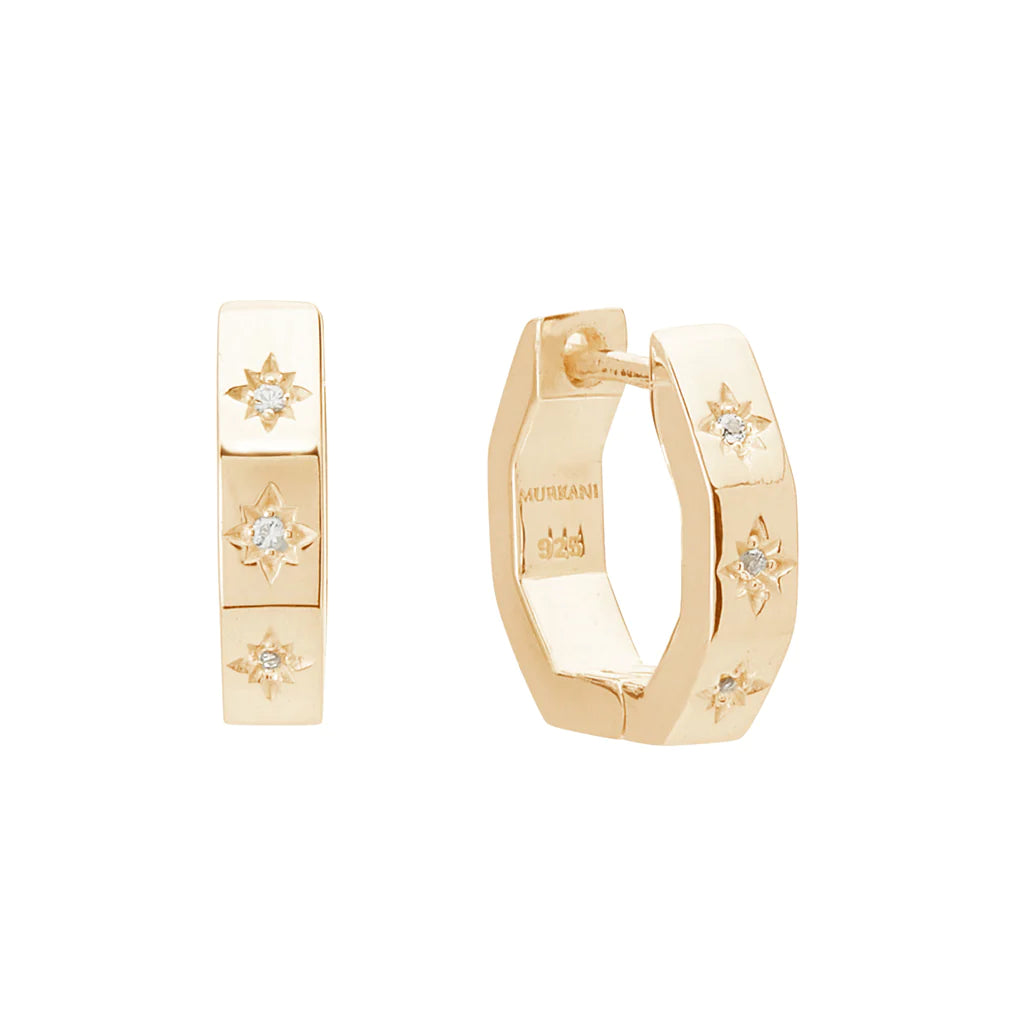 Octagonal Huggies White Topaz Earrings in Gold by Murkani