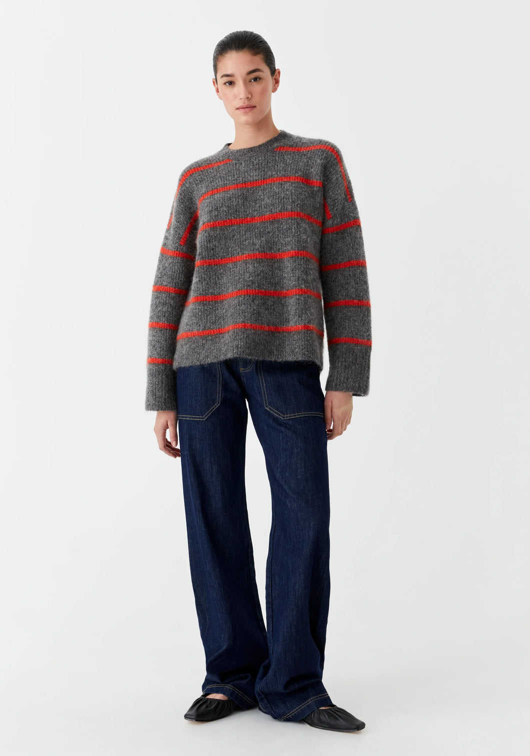 Silas Stripe Knit Pullover in Charcoal by Morrison