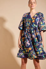 Load image into Gallery viewer, Nadine Cotton Silk Dress in Navy Rosa&#39;s Garden Print by Alessandra
