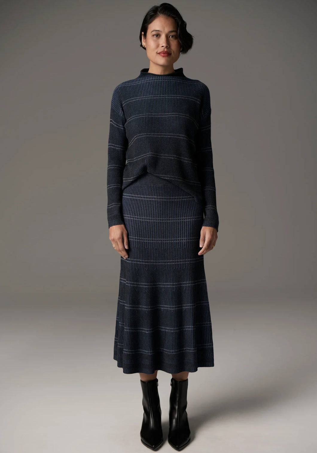 Lara Stripe Knit in Charcoal/Blue by Pol
