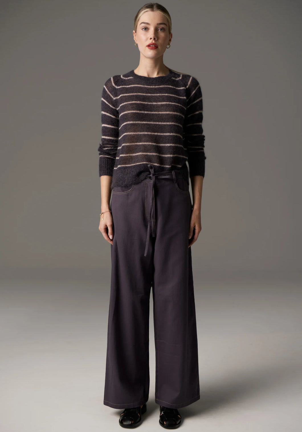 Maia Stripe Knit in Charcoal/Blush by POL
