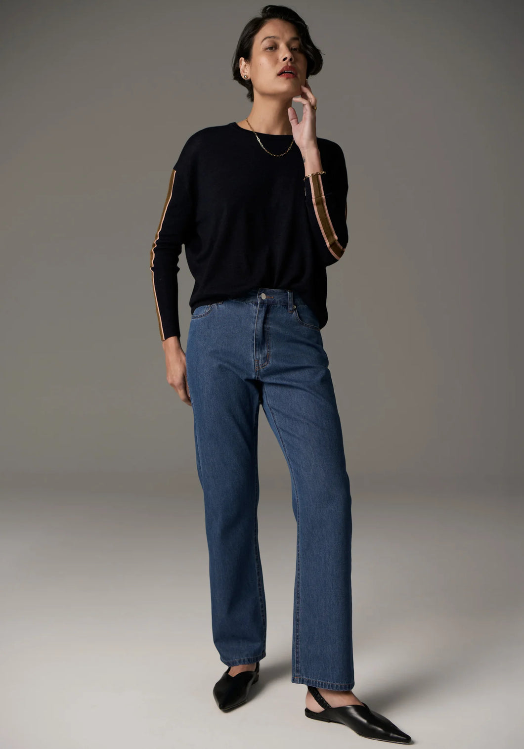 Bennet Drape Back Knit in Ink by Pol