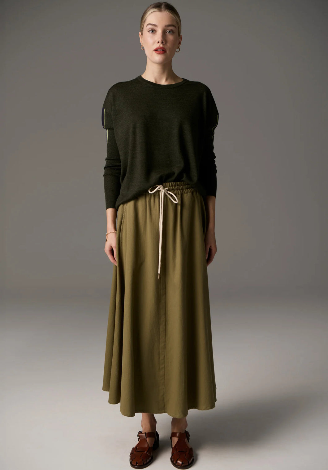 Bennet Drape Back Knit in Khaki by Pol