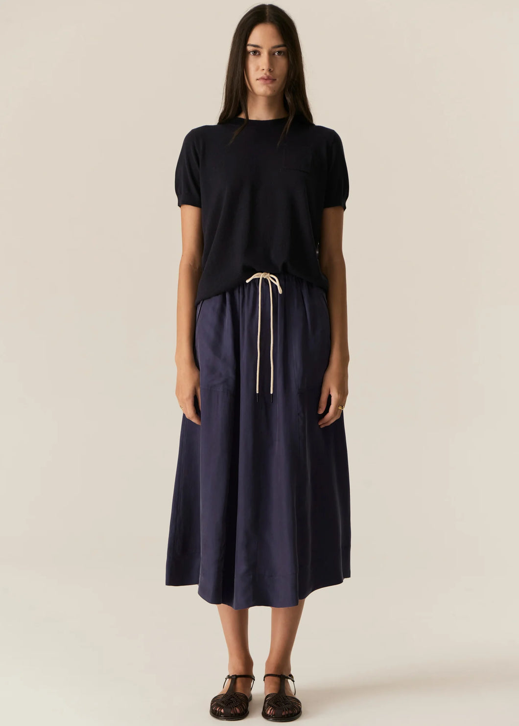 Henri Drawcord Tie Skirt in Ink by POL