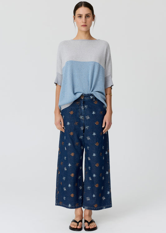 Reed Textured Stripe Tee in Blue Multi by POL
