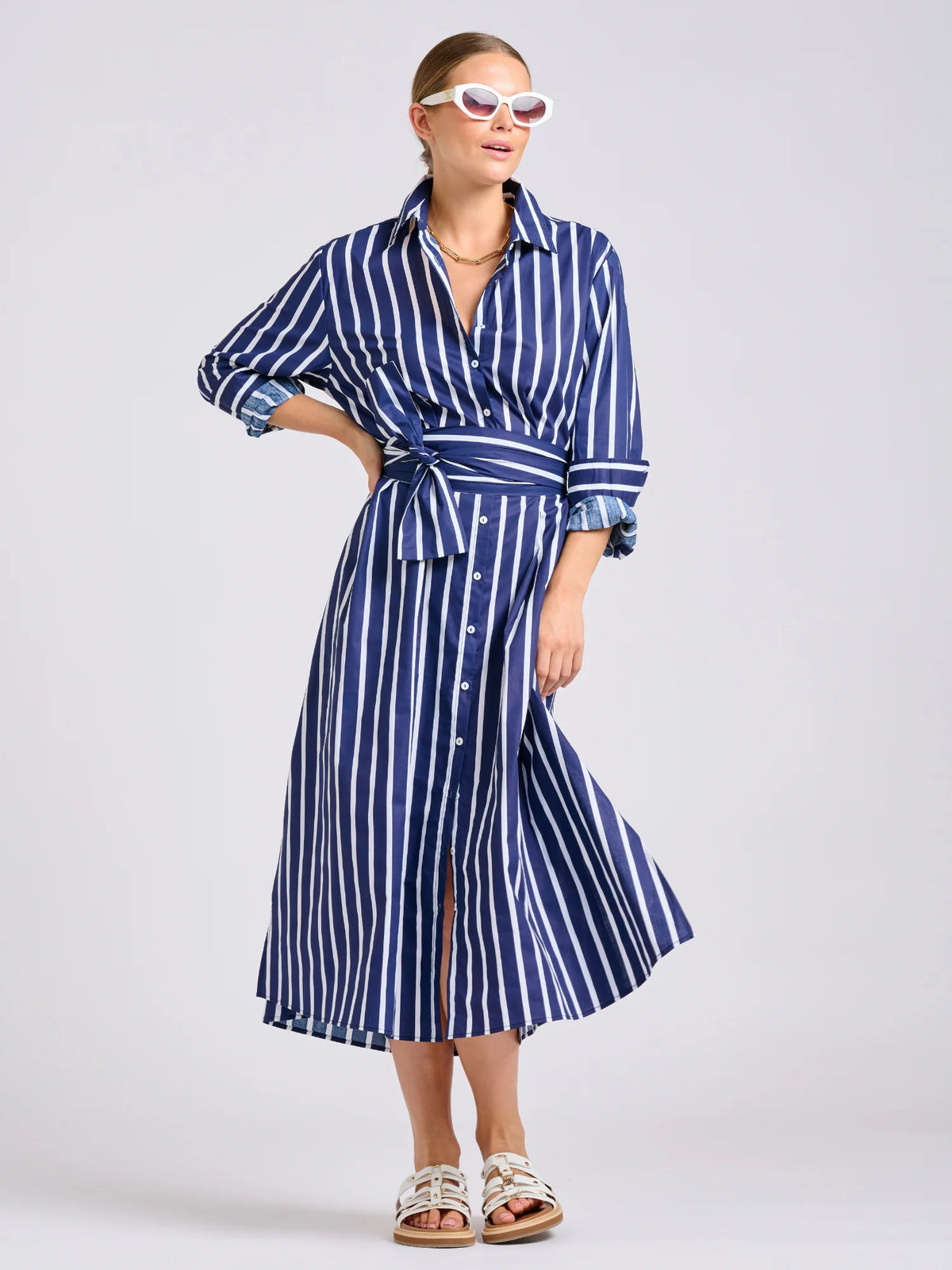 Luna Oversized Shirt Dress in Navy Thick Stripe by Shirty