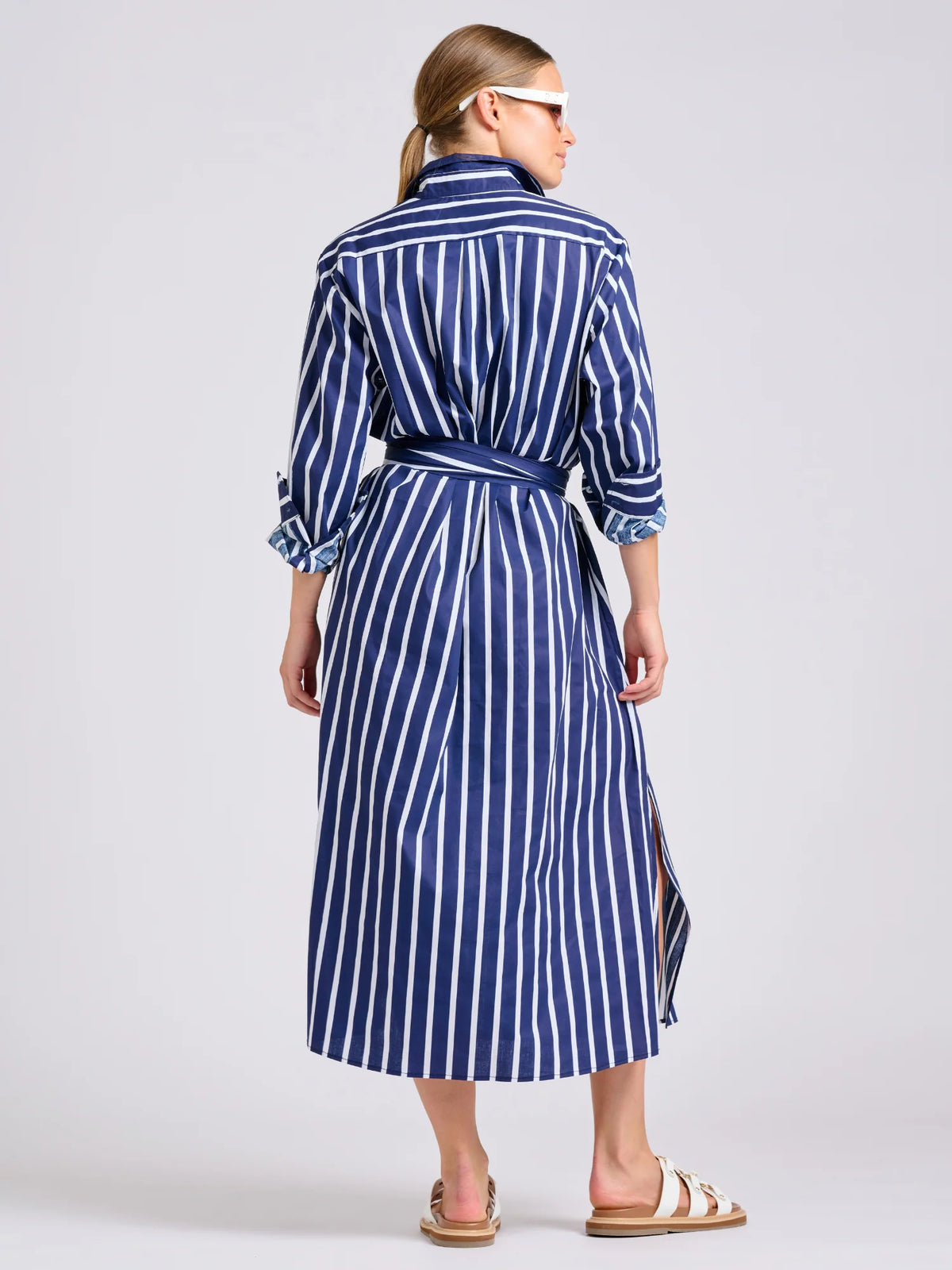 Luna Oversized Shirt Dress in Navy Thick Stripe by Shirty