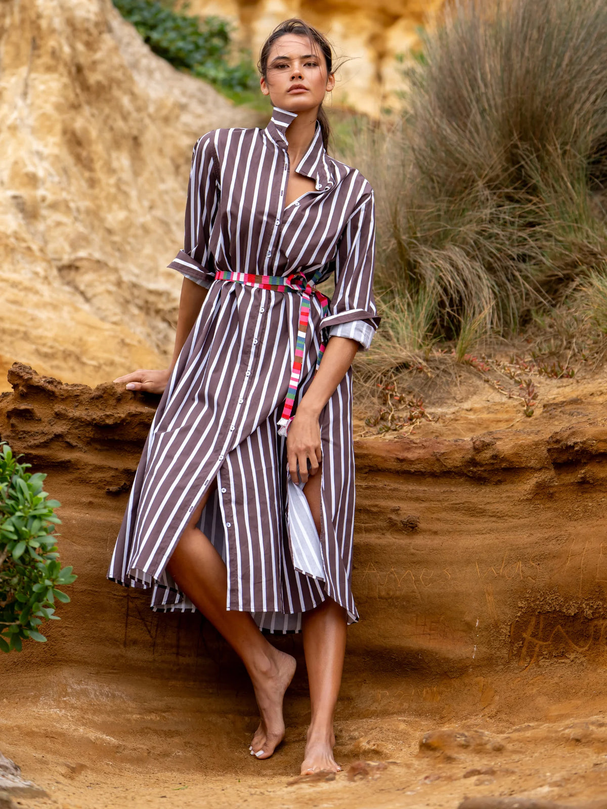 Luna Oversized Shirt Dress in Chocolate Thick Stripe by Shirty