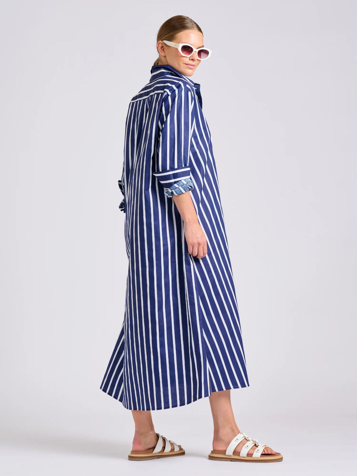 Luna Oversized Shirt Dress in Navy Thick Stripe by Shirty