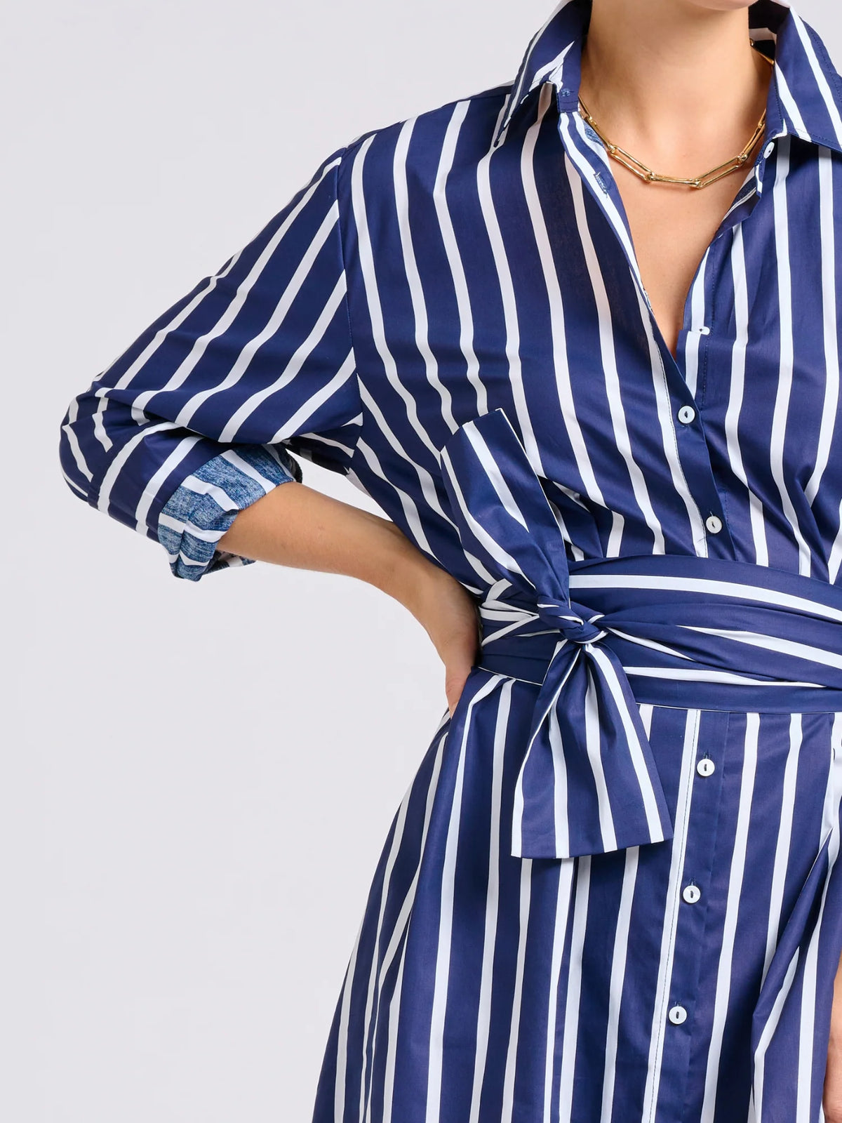 Luna Oversized Shirt Dress in Navy Thick Stripe by Shirty