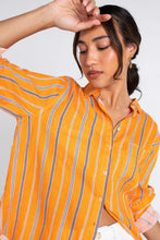 Load image into Gallery viewer, The Boyfriend Linen Shirt in Orange/Black Stripe by Hut

