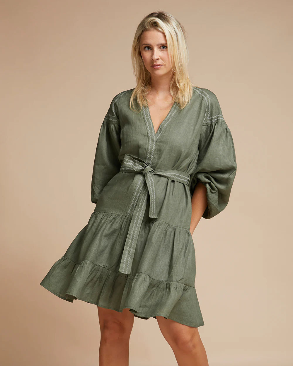 Sardinia Mini Dress  in Olive Zig Zag by Elms & King