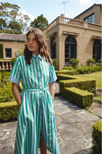 Load image into Gallery viewer, Tartufo Parasol Dress in Blue/Green Stripe by Alessandra
