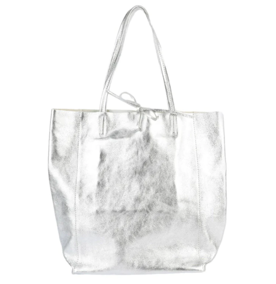 Medium Metallic Tote in Silver by Maison Fanli