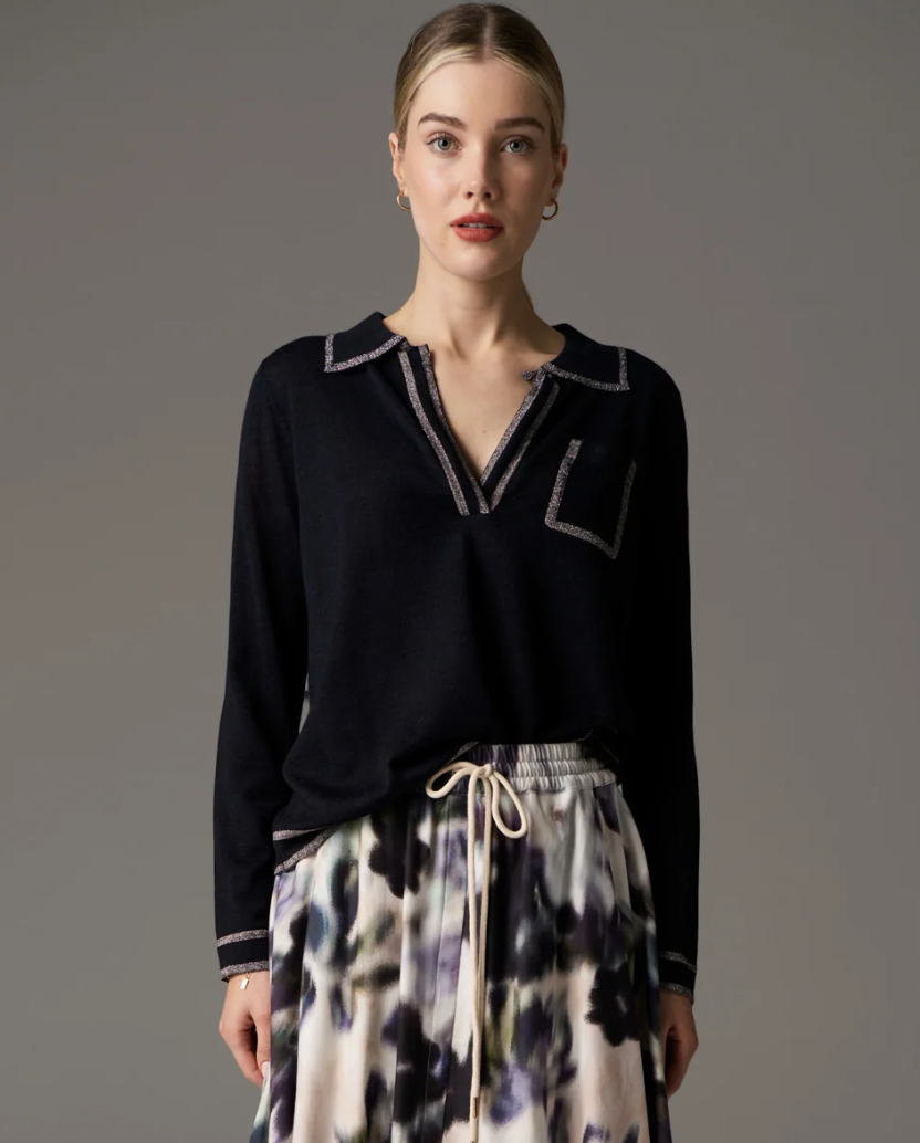 Bennet Lurex Polo Knit in Ink by Pol