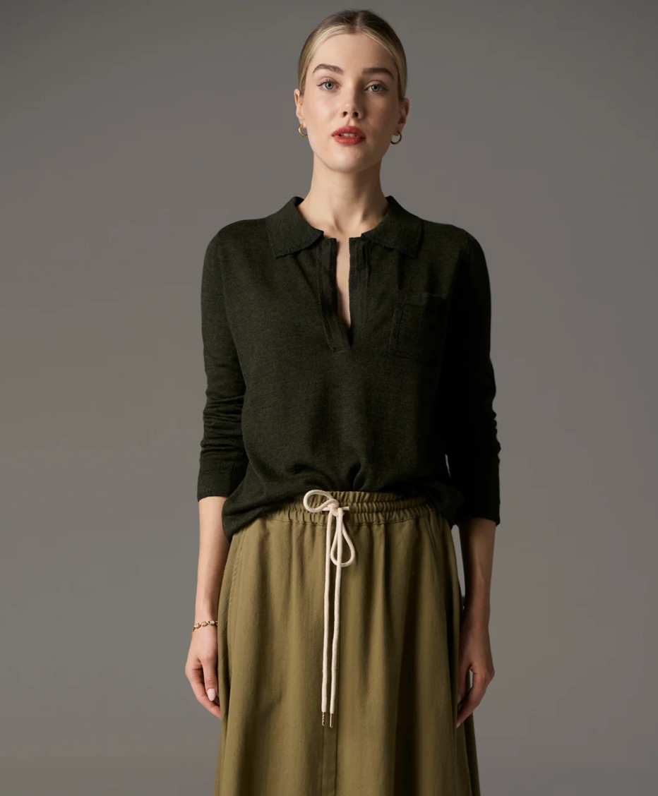 Bennet Lurex Polo Knit in Khaki by Pol