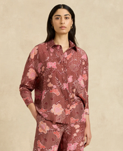 Load image into Gallery viewer, Stevie Oversized Shirt in Bloom Burgundy by Hannah Artwear
