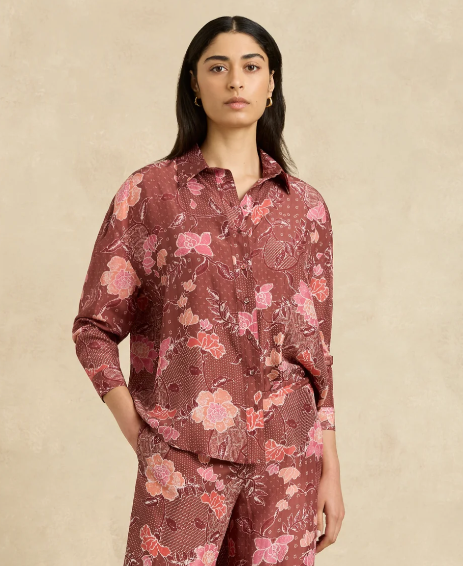 Stevie Oversized Shirt in Bloom Burgundy by Hannah Artwear
