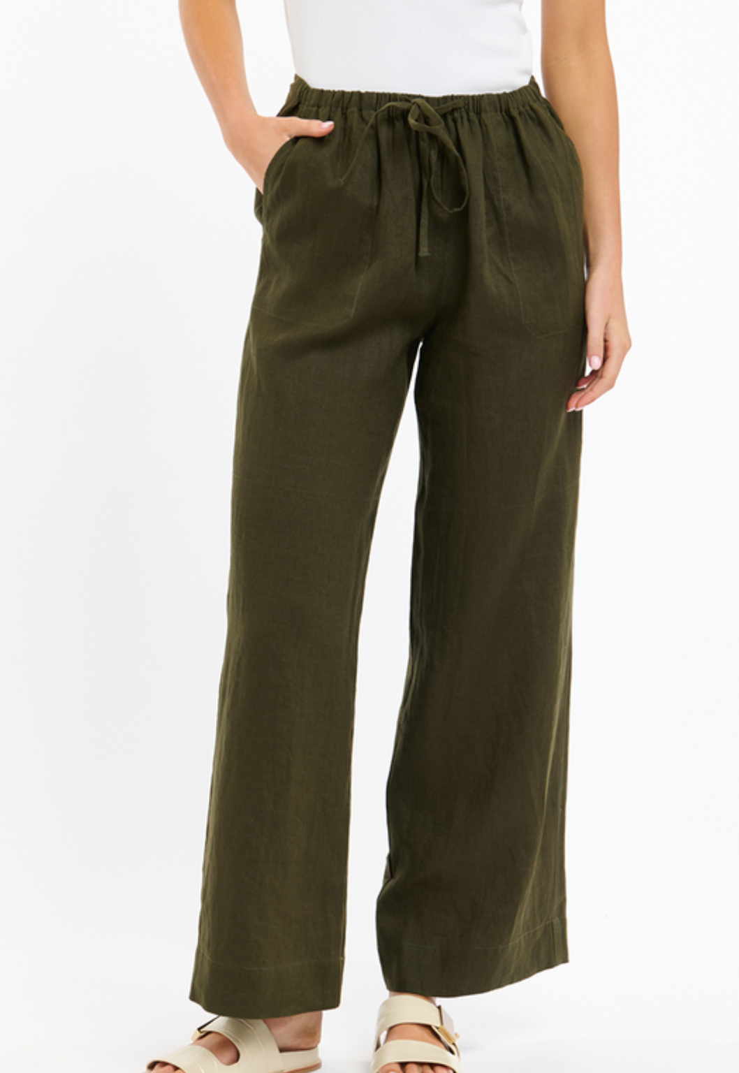 Perry Linen Drawsting Pant in Khaki by 365 Days